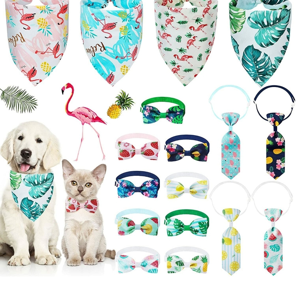17 Pieces Hawaii Pet Triangle Scarfs Neckties Bow